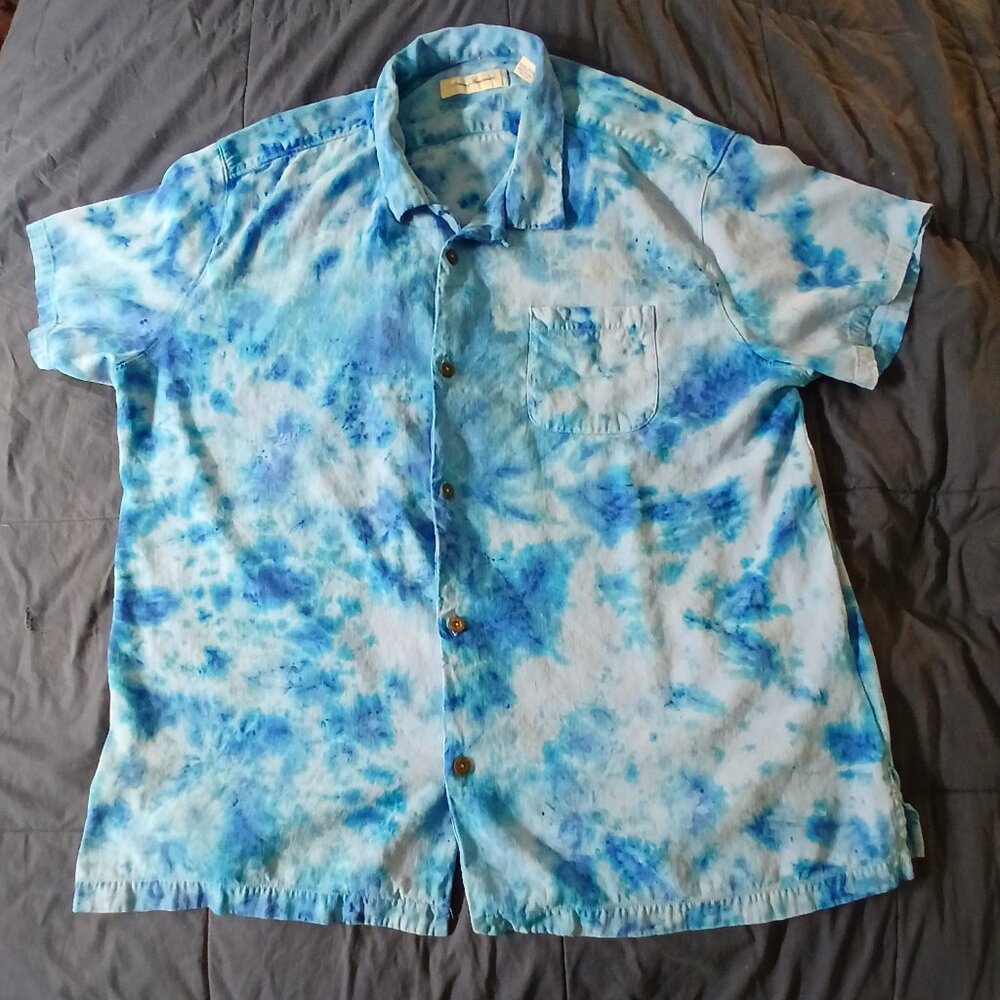 Blue on Blue - Tie Dyed 100% Silk Camp Shirt